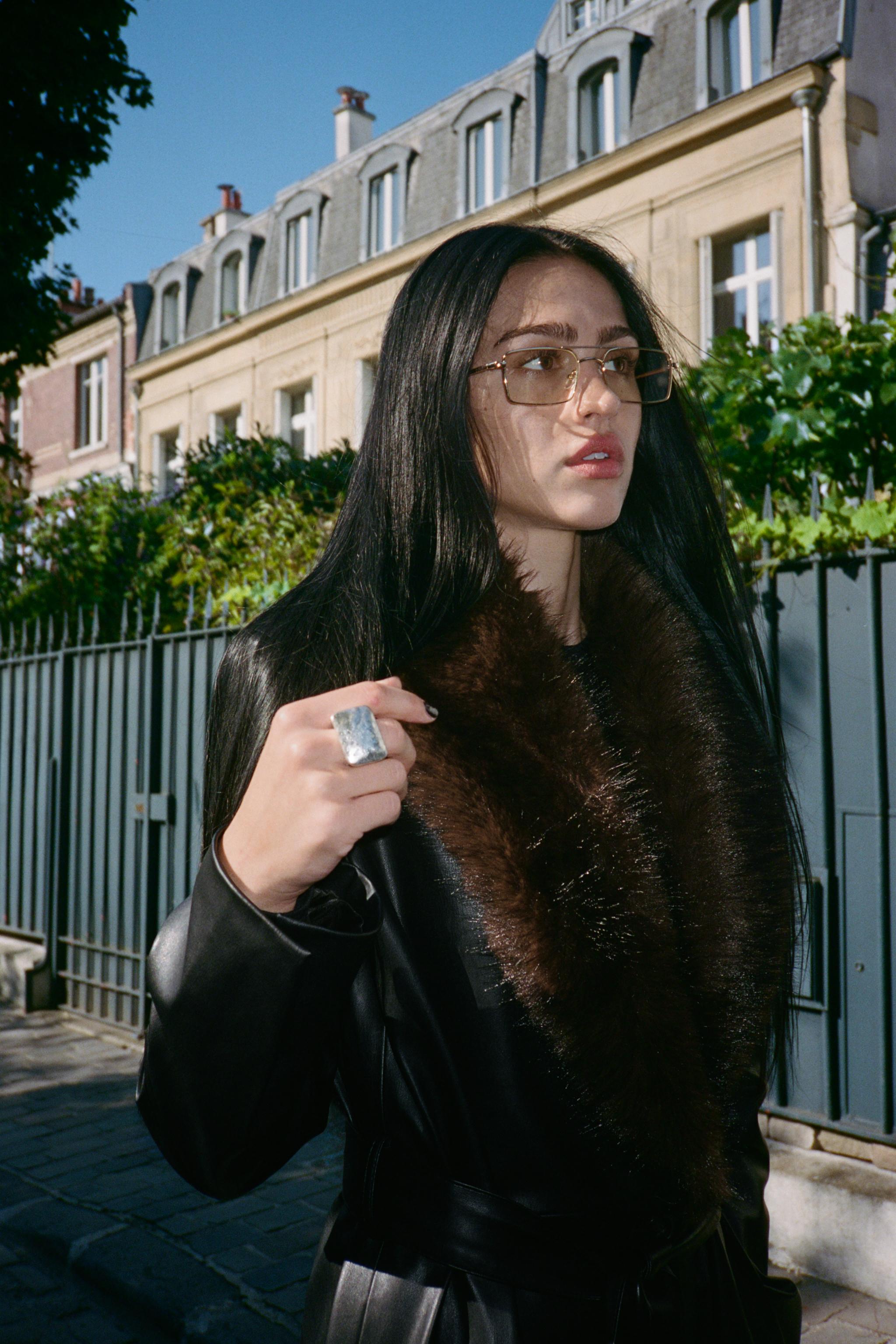 FAUX LEATHER COAT WITH DETACHABLE COLLAR